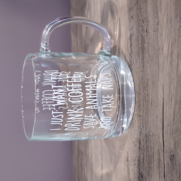 Clear Glass Coffee Mug with White Text - Picture 2 of 3